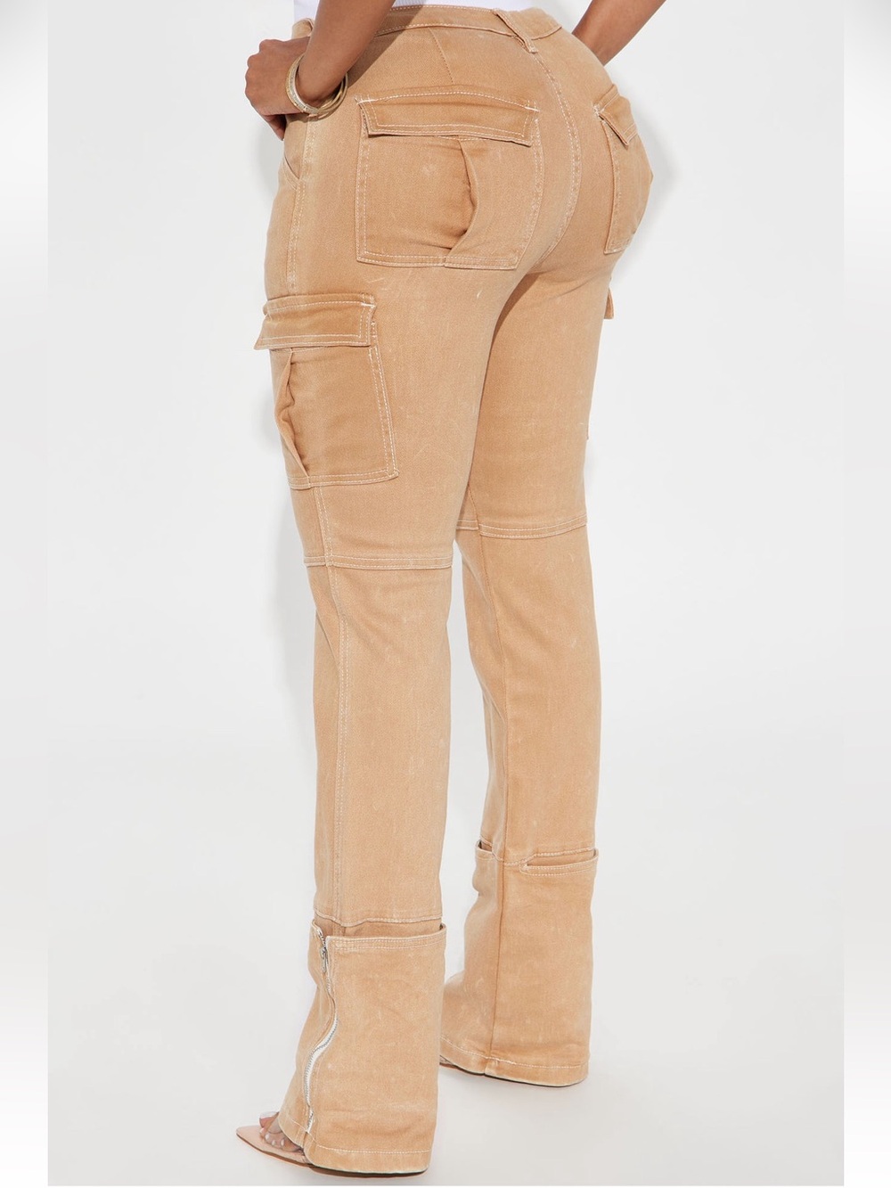 NWT Fashion Nova Tan Alternate Universe Stretch Cargo Jeans - Picture 5 of 13